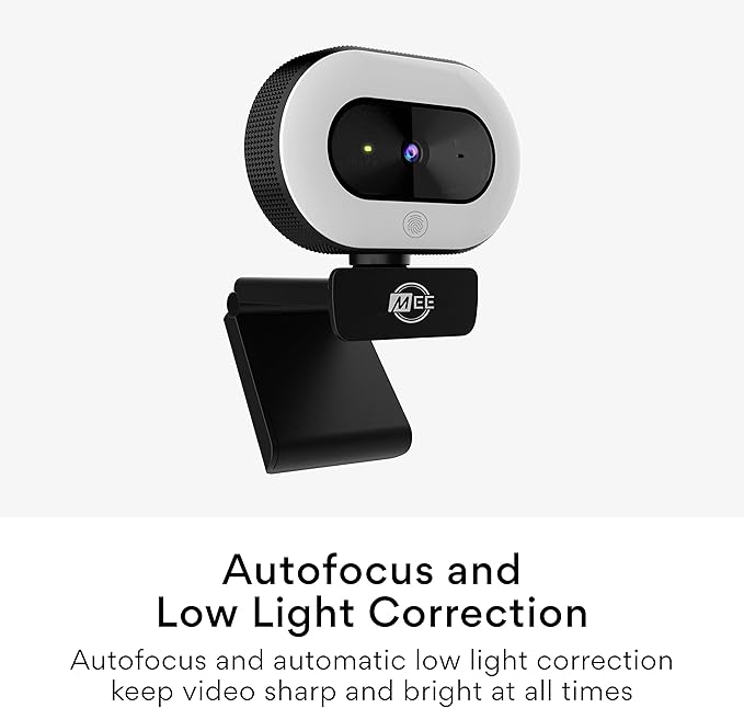 MEE audio CL8A 1080p HD Webcam with Ring Light Microphone Autofocus Low Light Correction 360° Rotation USB Streaming Web Camera for Video Calling via Zoom/Skype on Computer PC Mac Laptop Desktop
