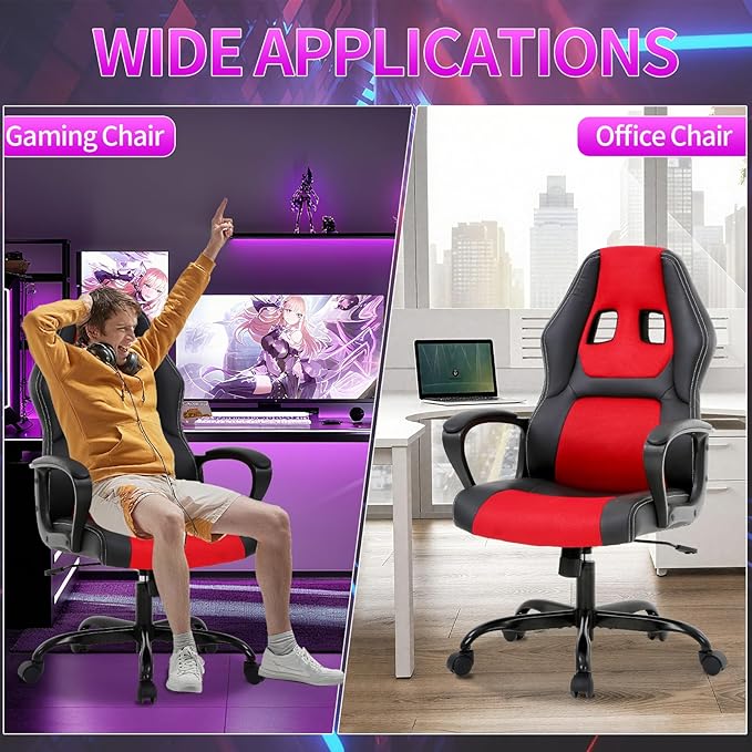 Gaming Chair Office Chair Adjustable Ergonomic High Back Massage Computer Desk Chairs with Lumbar Support PU Leather Racing Chairs Rolling Swivel for Adult &amp TeenRed