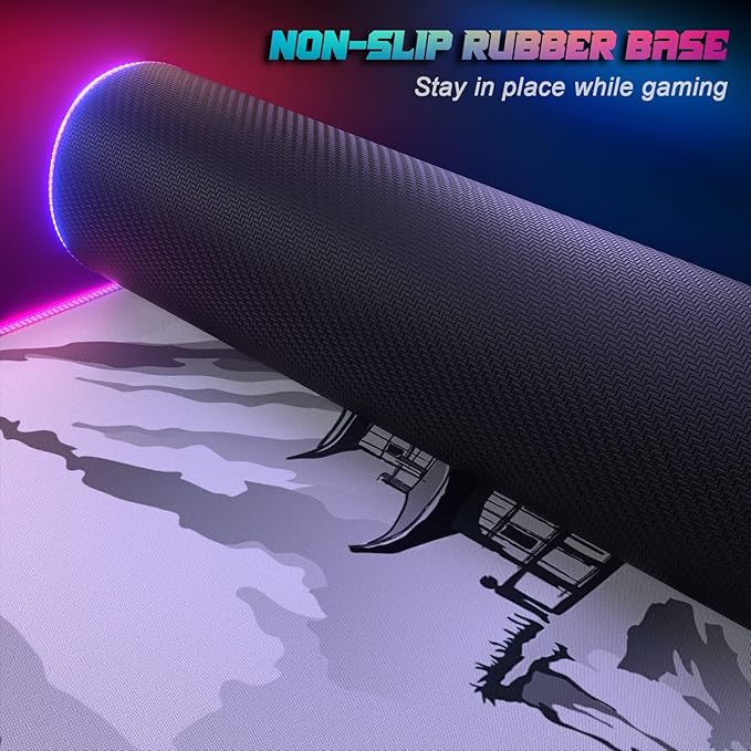 ITNRSIIET RGB Gaming Mouse Pad Full Desk XL Extended Large Gaming Mousepad 12 Lighting Modes 30% Thicker Big LED Desk Mat for Gamers 32 x 12 inches Japanese Mount Fuji Sakura