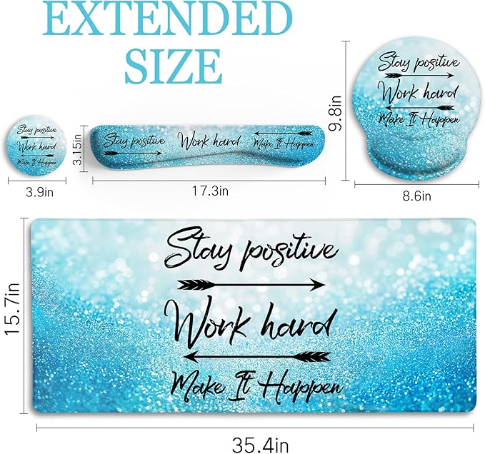 Desk Mat Pad XXL Large Gaming Mouse Pad with Wrist Rest Wrist Support Ergonomic Mouse Pad Keyboard Wrist Rest Coaster Home Office Desk Accessories Decor Supplies Stay Positive