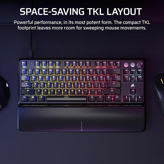 Corsair K70 PRO TKL RGB Tenkeyless Mechanical Wired Gaming Keyboard – Pre-Lubed Hall Effect MGX Hyperdrive Adjustable Switches Simultaneous SOCD and Rapid Trigger ABS Double-Shot QWERTY NA – Black