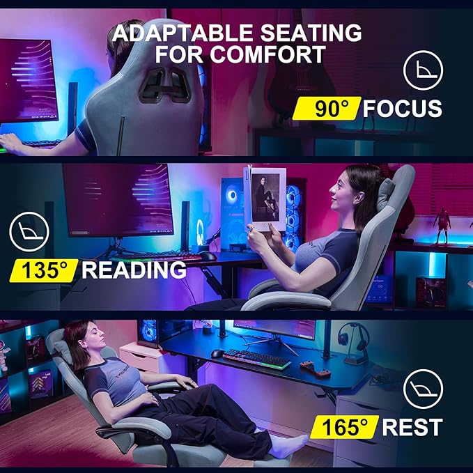GTPLAYER Gaming Chair Computer Office Chair with Pocket Spring Cushion Linkage Armrests and Footrest High Back Ergonomic Computer Chair with Lumbar Support Task Chair with Footrest