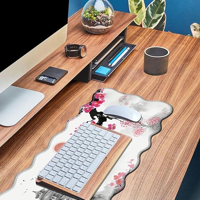 Japanese Cherry Blossom Desk Mat Mouse Pad 31.5 x11.8 XL Extended Mousepad Huge Mouse Pads with Stitched Edges Desk Pad for Work Game Office Home