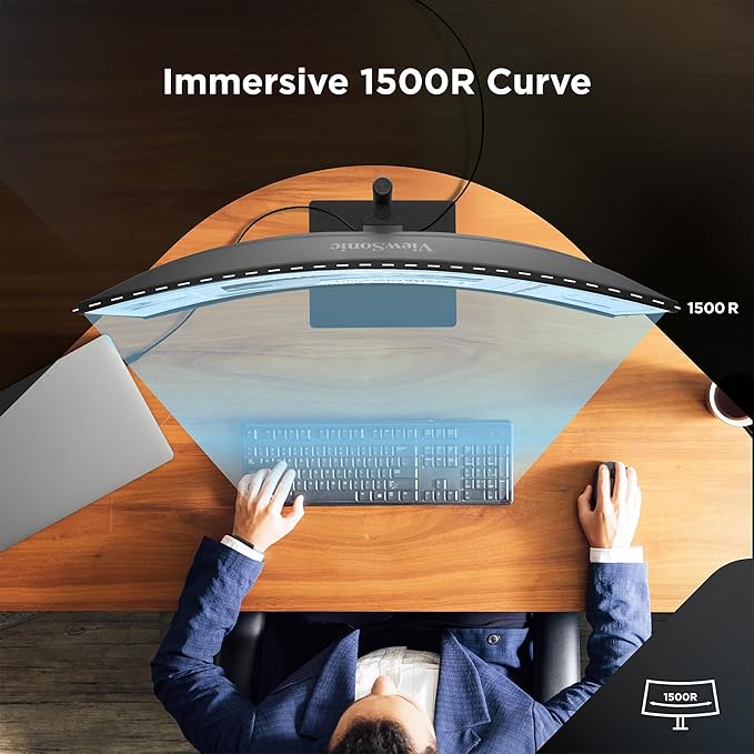 ViewSonic VG3456CA 34 Inch 21:9 Ultrawide QHD 4K Curved Monitor with Ergonomic Design 100W USB C Docking Built-in Gigabit Ethernet RJ45 for Home and Office