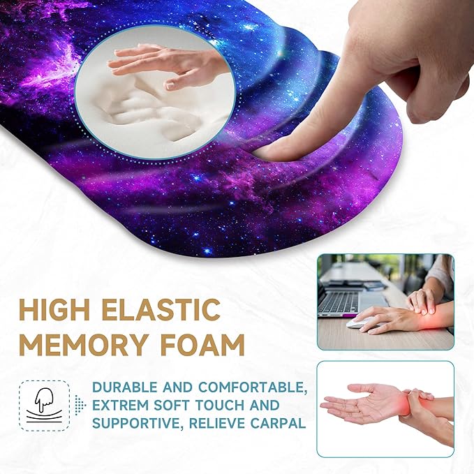 Ergonomic Mouse Pad with Wrist Rest SupportNon-Slip PU BaseMassage for Carpal Tunnel Pain ReliefMemory Foam Mousepad for HomeOfficeWork（Galaxy）