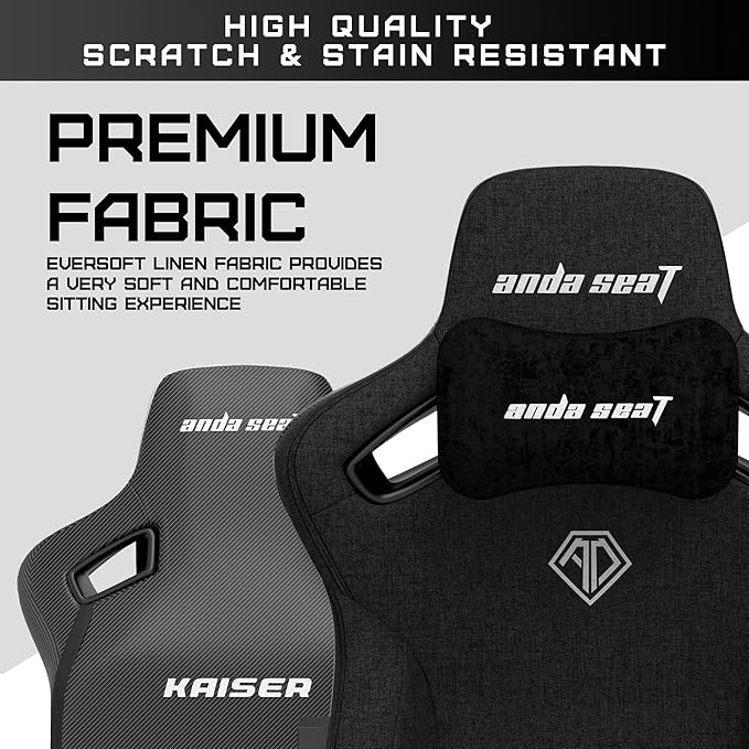 Anda Seat Kaiser 3 Gaming Chair for Adults - XL Reclining Video Game Chairs Fabric Ergonomic Gaming Chair Heavy Duty Neck &amp Back Lumbar Support - Luxury Black Computer Chairs for Home &amp Work