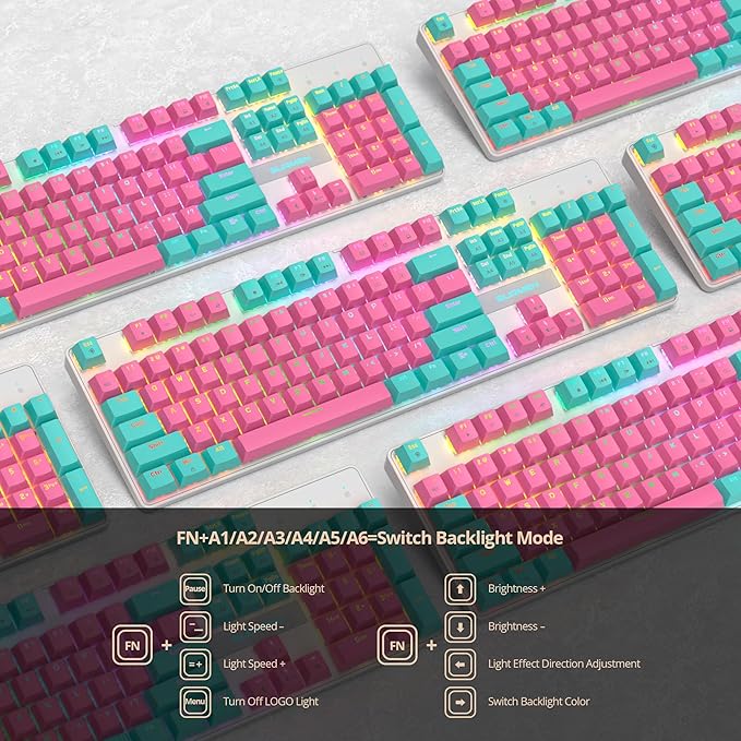 RGB Pink Gaming Keyboard 104-Key Wired Mechanical Keyboard with Number Pad Linear Red Switch NKRO Full Size for Windows Laptop PC Gamer