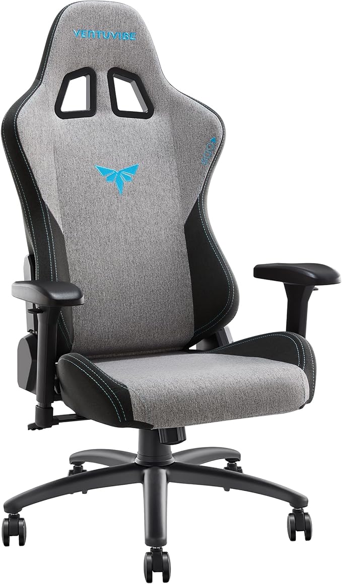 Gaming Chair 4D Adjustable Armrests - 155° Reclining &amp 320lb Capacity High Back Ergonomic Computer Chair with Lumbar Support Fabric Office Chair for Adults (Gray)