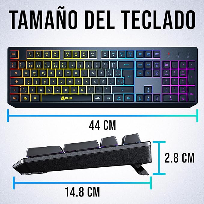 KLIM Chroma Wireless Spanish (España) Keyboard RGB Backlit Wireless Keyboard Rechargeable Battery Quiet Water-Resistant Plug &amp Play for PC Mac PS4/PS5