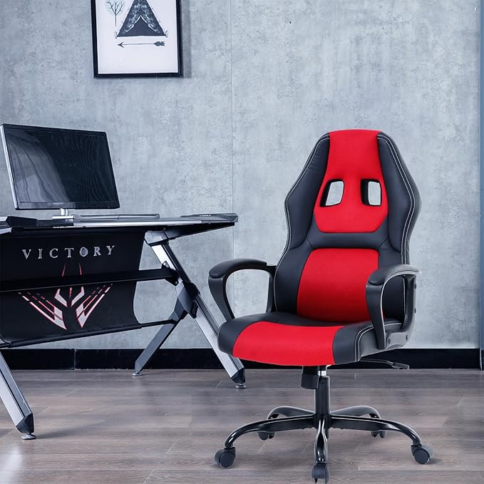 MKDLUFEI Modern Ergonomic Massage Gaming Chair Red &amp Black