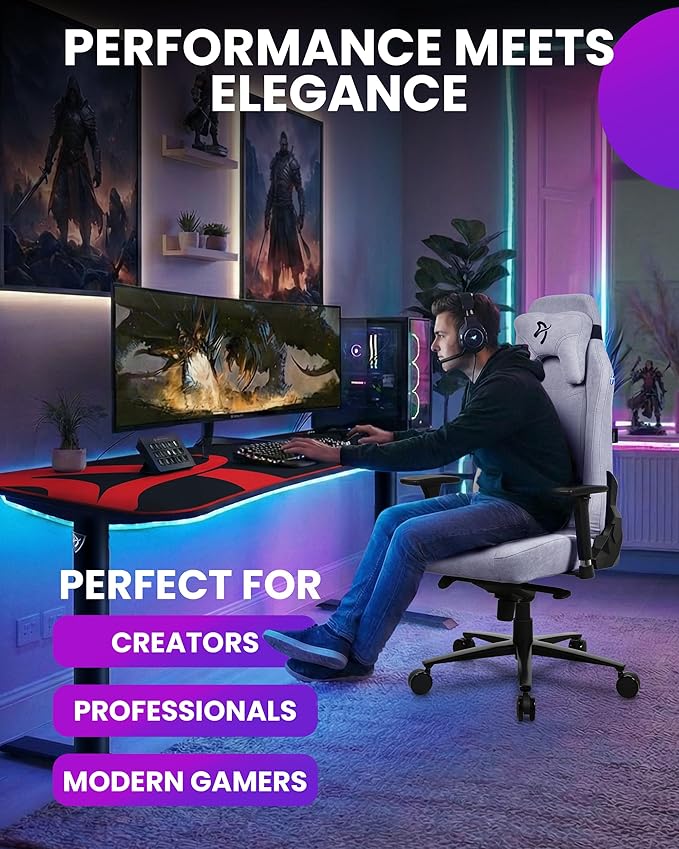 Arozzi Vernazza Soft Fabric Durable Upholstery Ergonomic Office and Gaming Chair with High-Level Features Like 3D Armrests and a Pro Mechanism Along with Soft Neck &amp Lumbar Support Pillows-Light G
