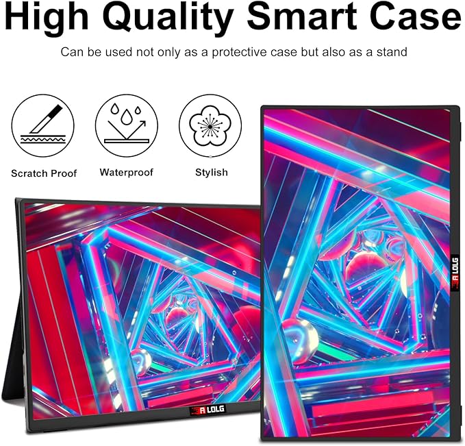 Portable Monitor 15.6 Inch with 60HZ FHD 1080P DisplayUSB-C and HDMI Inputs Ultra-Slim IPS Panel with HDR and Premium Smart Cover &amp Speakers-Compatible with LaptopPCPhonePS5Switch