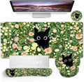 Blusabaca Black Cat Mouse Pad Desk Mat Large Gaming Mouse Pad with Wrist Rest Keyboard Pad Wrist Rest Cup Coaster Work Home Desk Accessories