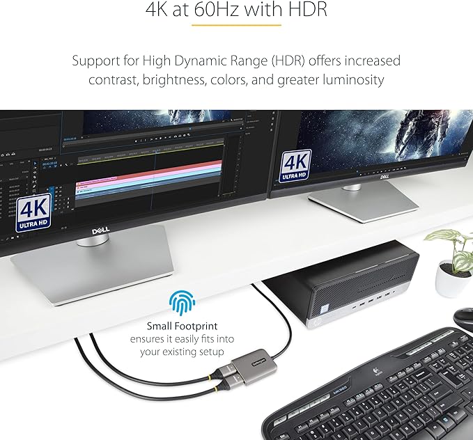 StarTech.com DP to Dual HDMI MST HUB - Dual HDMI 4K 60Hz - DisplayPort Multi Monitor Adapter with 1ft / 30cm Cable - DP 1.4 Multi Stream Transport Hub DSC | HBR3 - DP to HDMI Splitter (MST14DP122HD)