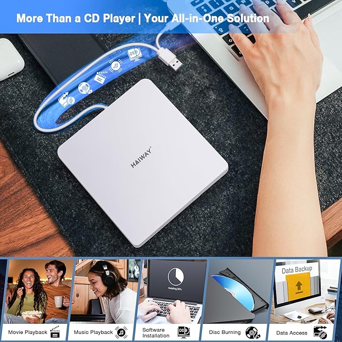 External CD DVD Drive USB 3.0 Type-C Burner Writer +/-RW Optical Drive Slim CD ROM Reader for Laptop Desktop PC Compatible with Windows 11/10/8/7 Mac OS Linux (USB 3.0 &amp Type-C Slim)
