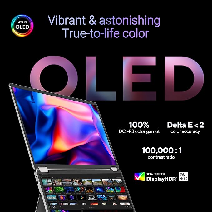 ASUS ZenScreen Duo OLED 360° Foldable Portable Monitor (MQ149CD) - Dual 14-inch 16:10 1920x1200 DisplayHDR400 True Black 100% DCI-P3 Delta&lt2 Dual USB-C Mini-HDMI Kickstand 3 yr Warranty