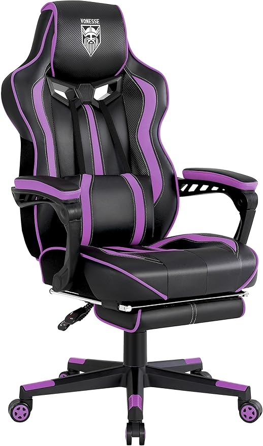 Vonesse Purple Gaming Chair with Footrest Reclining Computer Gaming Chairs for Adults Ergonomic Gamer Chair with Massage Big and Tall PC Game Chair(Purple/Black)