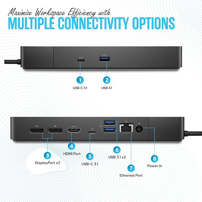WD19 Dell Dock Station USB C - Docking Station Dual Monitor with 130W HDMI Cable Dual DisplayPort &amp Microfiber Cleaning Cloth - Laptop Docking Station (Renewed)