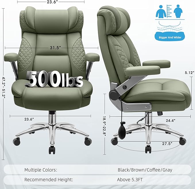Big and Tall Office Chair Desk Computer Chair for Heavy People Oversized Executive Gaming Chair Extra Wide 500LBS Ergonomic Comfy Office Chair with Adjustable Lumbar Support &amp 5D Flip Arms