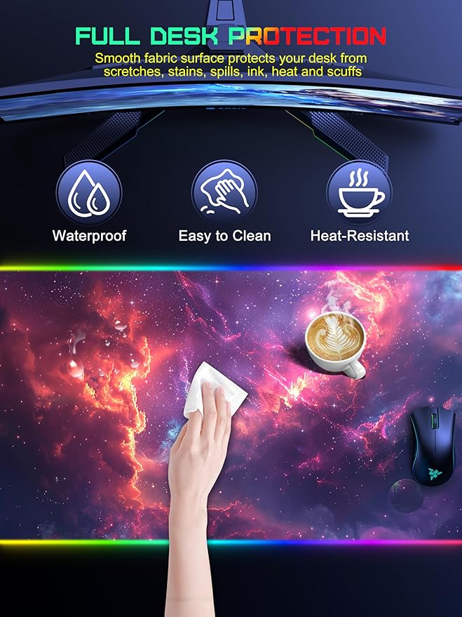 TopMade Wireless Charging Mouse Pad RGB Gaming Mousepad Home Office Desk Pad 31.5” x 15.8” Large Desk Mat Waterproof Keyboard Pad Galaxy Nebula (Includes 20W PD Power Adapter &amp 6.56ft Woven Ca