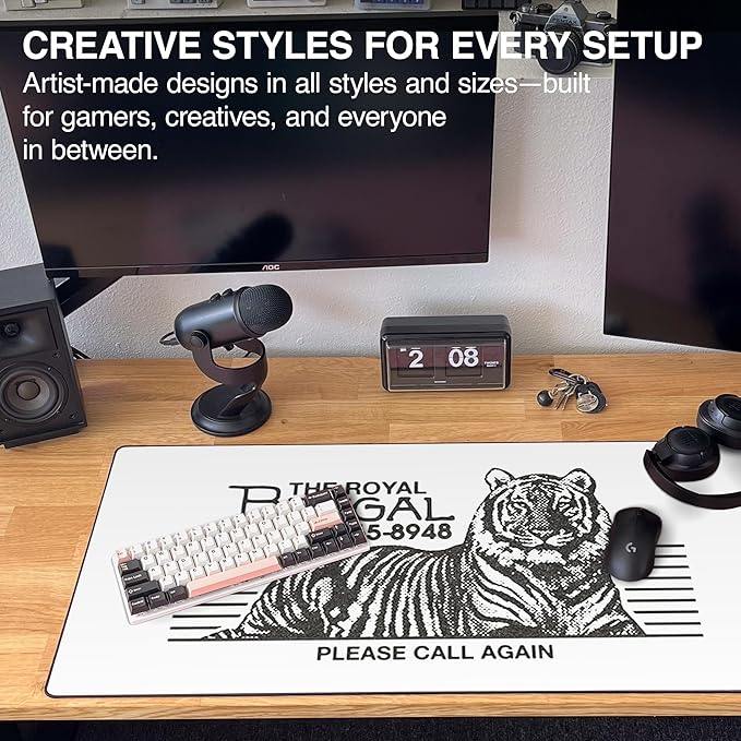 MPCO. Original Large Gaming Desk Mat – 36 x 17 Duraglyde OZGMX Royal Bengal White Full Desk Mouse Pad for Smooth Precision – Non-Slip Washable Extra-Large PC Mouse Pad for Gaming Sessions