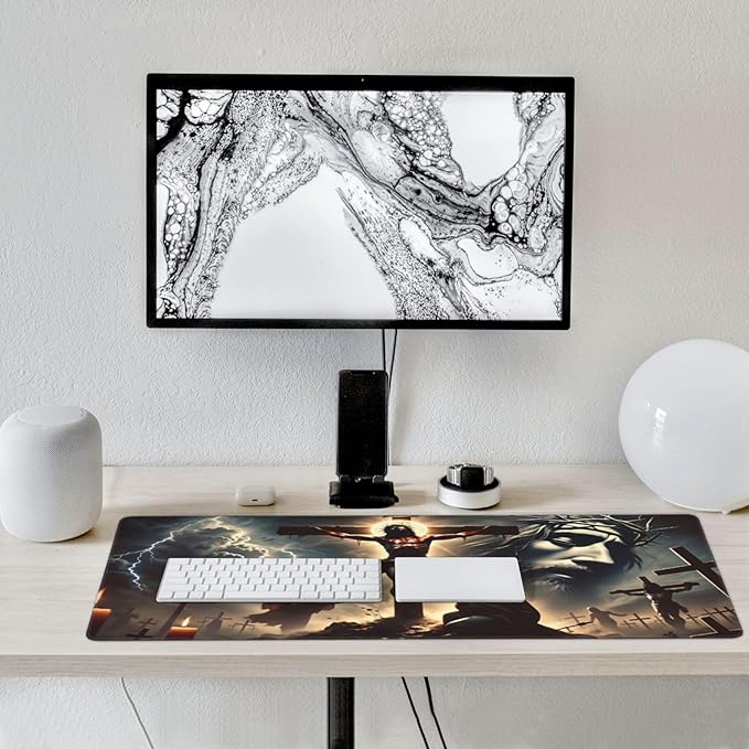 XXL Gaming Mouse Pad Extended (35.5X16) Jesus Christ Large Non-Slip Desk Mat Water-Resistant Keyboard Mousepad for Office &amp Home