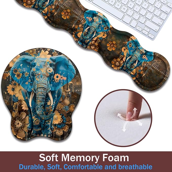 Keyboard Wrist Rest and Mouse Pad Wrist Support with Lace-Shaped Coaster Set Ergonomic Gel Memory Foam and Anti-Slip Base Easy Typing and Pain Relief - Blue Spotted Weevil