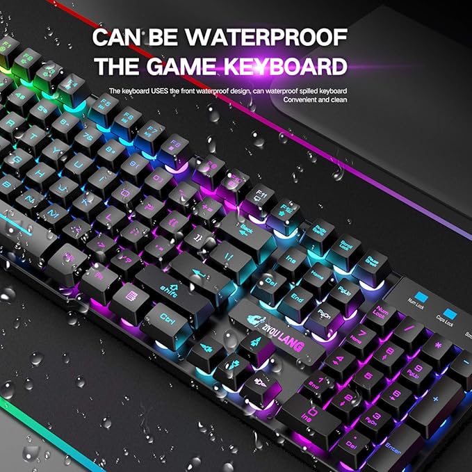 Wireless Gaming Keyboard and Mouse Combo Rechargeable 2.4G Keyboard Mouse with Rainbow Backlit Quiet Mechanical Feel 29-Key Anti-Ghosting 2400 DPI Mouse and Mouse Pad for PC Mac