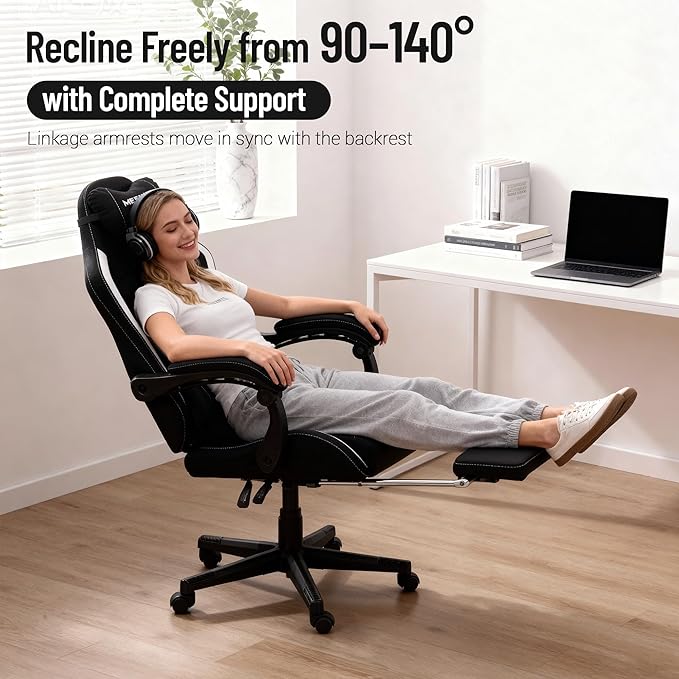 Big and Tall Gaming Chair Fabric with Pocket Spring Cushion High Back Heavy Duty Gaming Chairs for Adults with Massage Lumbar Support Ergonomic Computer Chair with Footrest for 400LBS Black