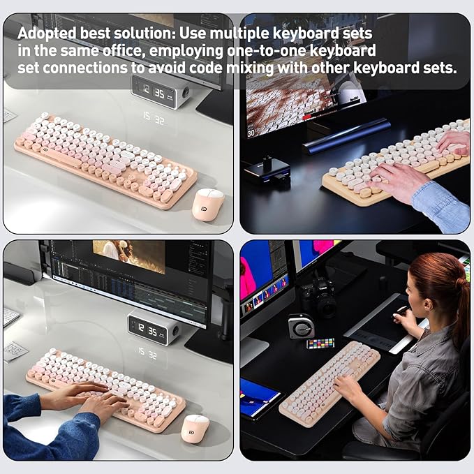 Wireless Keyboard and Mouse Combo 2.4 GHz Full-Sized Wireless Keyboard Mouse with Round Keycaps for Windows Computer Desktop PC Laptop (GradientPink)