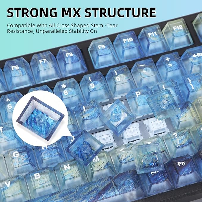 Clear Themed Keycaps 136 Keys Shine Through Keycaps PC Transparent Key Cap Cherry Profile Custom Key Caps for Mx Switches Mechanical Gaming Keyboards (Starry Night Theme)