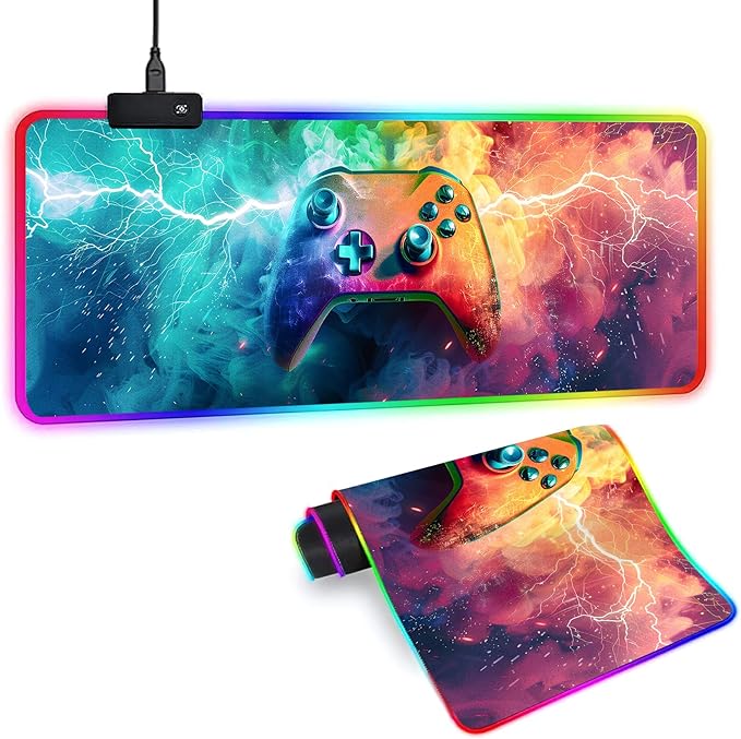 XL Led Gaming Mouse Pad with 14 Light Modes - Light Up Gamer Mouse Pad31.5 x 11.8in Non-Slip Gamepad Style RGB Large Gamer MousepadBlack Long Glowing Gaming Accessories for DeskWaterproof