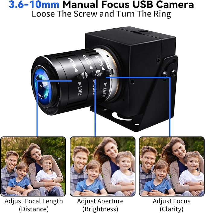 MMlove 5MP USB Webcam Manual Zoom Camera with 3.6-10mm Lens1944P 50fps Global Shutter High Speed Camera 3X Optical ZoomPlug and Playfor Windows/Mac/Linux/Android Conferencing/Streaming