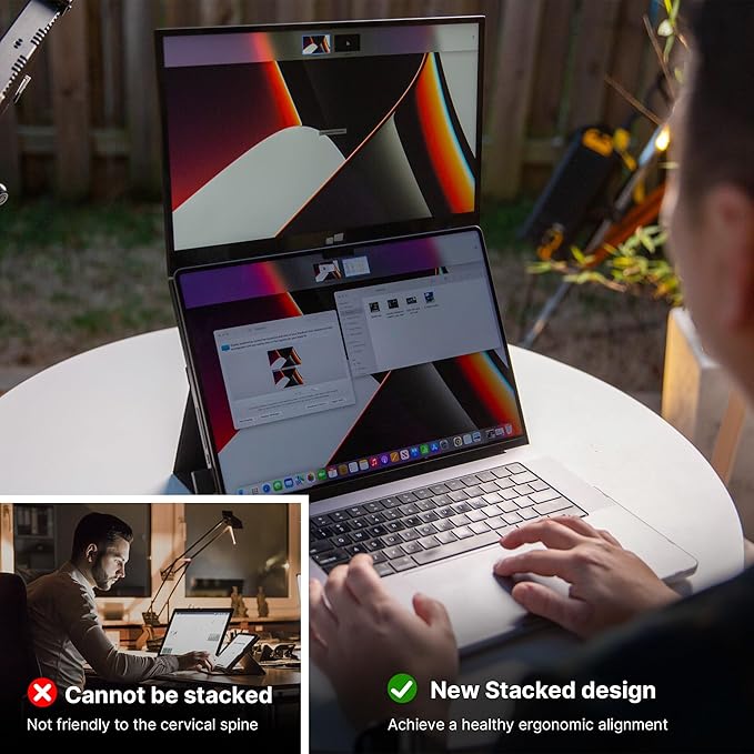 New Mobile Pixels Duex Float 2 Portable Stacked Monitor FHD IPS 15.6 Laptop Screen Extender (Built-in Kickstand) USB C/HDMI Monitor Extender with Dual Speakers Windows MacOS Switch Android