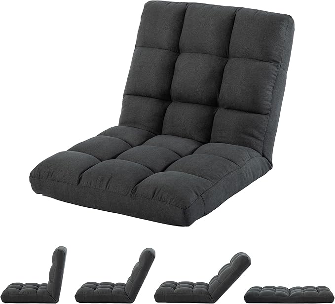 Floor Chair 24 inches Wide Oversized Velvet Armless Lay Flat Floor seat Padded Meditation Chair with 6 Adjustable Position Ergonomic Comfortable Convenient(LRSF-002-GREY)