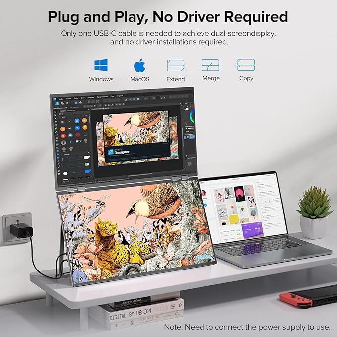 UPERFECT Delta 23.8 100Hz Portable Dual Monitor for Laptop Screen Extender 1080P HDR 360° Folding Stacked Triple Monitor with Stand &amp VESA for Laptop PC Phone Game Console (No Driver Needed)