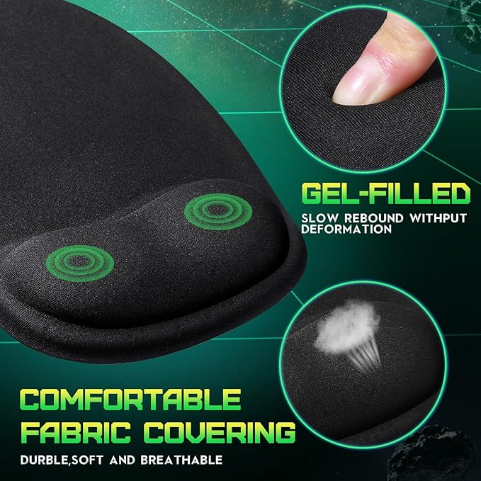20 Pieces Ergonomic Mouse Pad with Wrist Support Gel Mouse Pad with Wrist Rest Black Pain Relief Comfortable Gaming Memory Foam Non Slip PU Base for Computer Laptop Home Office Travel