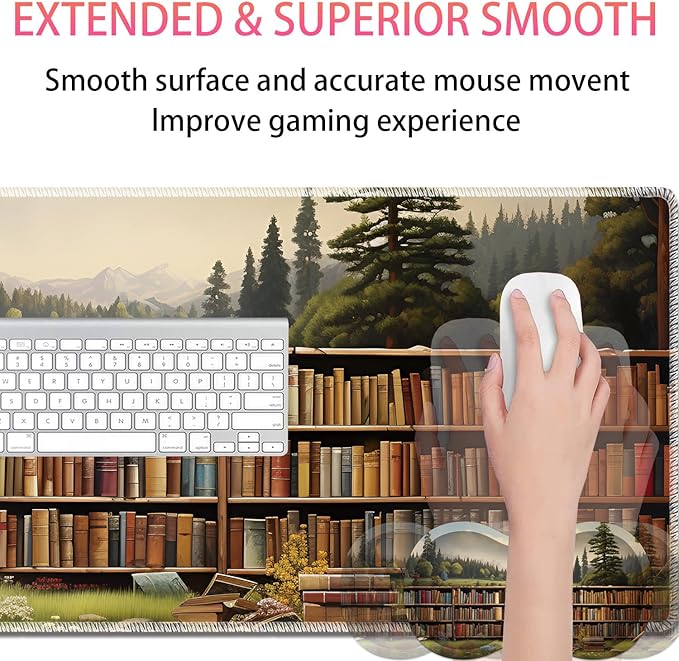 Large Gaming Mouse Pad + Mouse Wrist Rest Pad + Coaster Combination 31.5 x 11.8 Durable Non-Slip Extension Table Mat Suitable for Office and Home Books