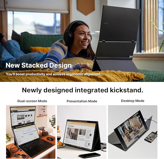 New Mobile Pixels Duex Float 2 Pro 2.5 K Portable Monitor 16 Laptop Screen Extender (Built-in Kickstand) USB C/HDMI Stacked Monitor Extender with Dual Speakers Windows MacOS Switch Android
