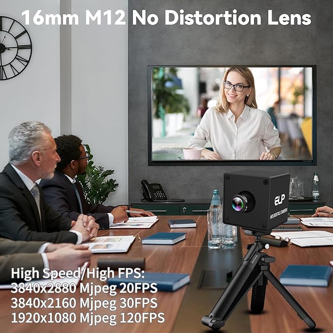 12MP USB Camera 1080P@120fps High Speed Industrial Security 4K USB Webcam with 16mm Narrow Field of View M12 Lens Low Light PC Golf Swing Cam Plug and Play for Linux Windows Mac OS
