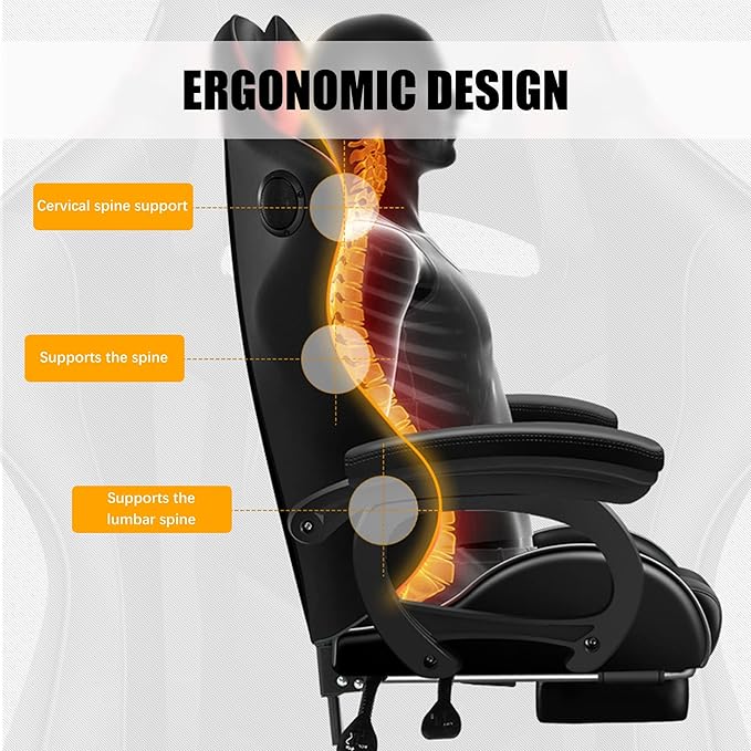 7 point massage gaming chair office chair gaming chair with RGB lights and speakers swivel chair with footrest tiltable chair computer chair with lumbar support ergonomic video gaming chairBlac