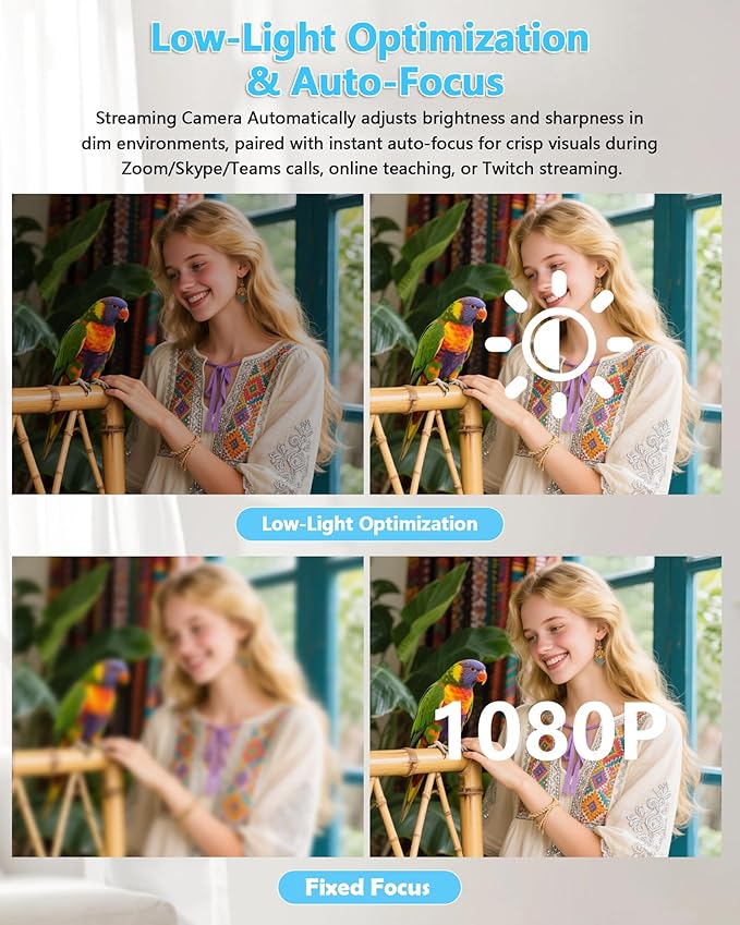 Webcam 1080P for Online Learners: Lag-Free Video &amp Built-in Mic for Zoom Class | Portable Design Fixed Focus USB Camera