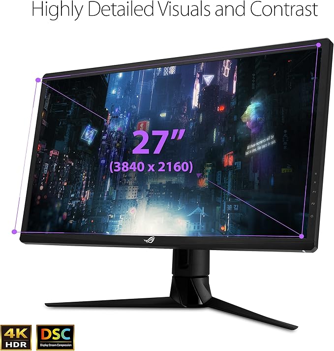 ASUS ROG Strix 27” 4K HDR 144Hz DSC Gaming Monitor (XG27UQR) - UHD (3840 x 2160) IPS 1ms Extreme Low Motion Blur DisplayHDR 400 DCI-P3 90% G-SYNC Compatible Eye Care DisplayPort HDMI USB 3.0