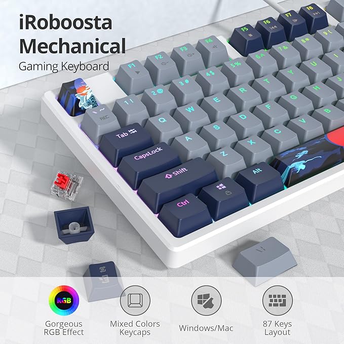 75% Mechanical Gaming Keyboard with Red Switch RGB LED Backlit 87 Keys TKL Wired Computer Keyboard for Windows Laptop PC Gamer