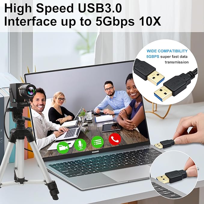 4K 60fps High Speed Camera USB3.0 &amp HDMI Dual Simultaneous Output 3X Manual CS-Mount Varifocal Lens with 2X Digital Zoom H.264 Security Camera for Computers TVs Projectors Video Conferences