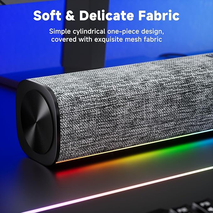 SOULION R100 Bluetooth Computer Speakers with Dynamic LED Light USB Plug &amp Play PC Speakers with Switch Button Clearly Sound Soundbar for Desktop Laptop Monitor(USB-C to USB Adapter Included)
