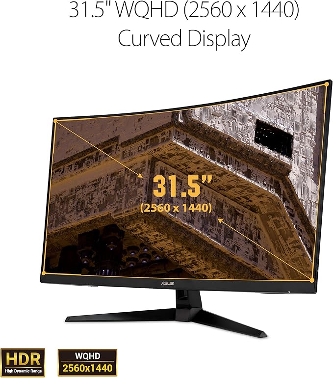 ASUS TUF 32 Inch Curved Gaming Monitor - QHD (2560 x 1440) 165Hz (Supports 144Hz) 1ms Extreme Low Motion Blur Speaker FreeSync Premium VESA Mountable DisplayPort HDMI - VG32VQ1B