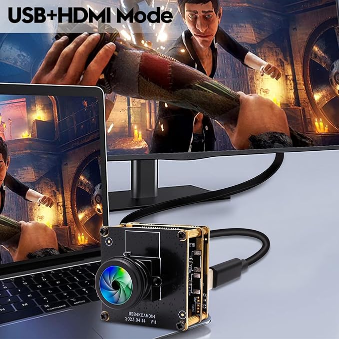 HDMI 4K Webcam - USB HDMI Simultaneous Output Streaming Camera - 2X Digital Zoom 180 Degree Fisheye Lens - PC Camera for Raspberry Pi Jetson Nano Laptop Online Teaching