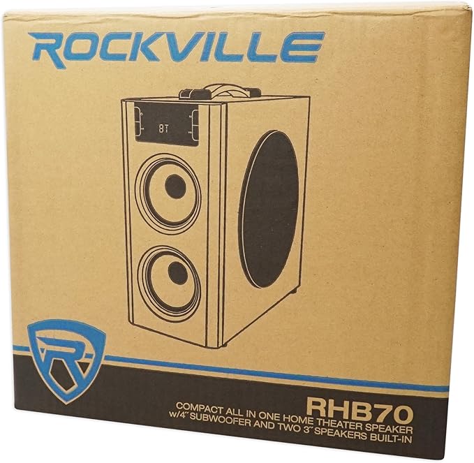 Rockville RHB70 Home Theater Compact Powered Speaker System Bluetooth/USB/SD/FM 4 Subwoofer 2.1 Channel 100W Peak Cherry Wood Finish for Home Entertainment