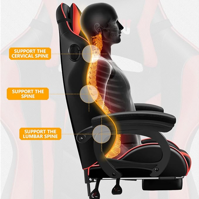 Massage Video Gaming Recliner - Gaming Chair with RGB LED Lights - Ergonomic Office Computer Desk Chair with Foot rest - High Back PU Leather - Adjustable Reclining Office Swivel ChairPink